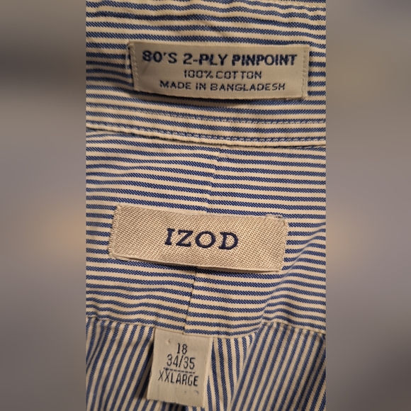 IZOD men's long sleeve button up shirt. Blue & white stripes. Size 18 XXL - Picture 6 of 6